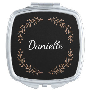 Girly Gold Branches Monogram Name Compact Mirror