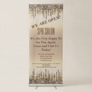 Girly Gold Brown Double Drips Lashes SPA Salon Retractable Banner