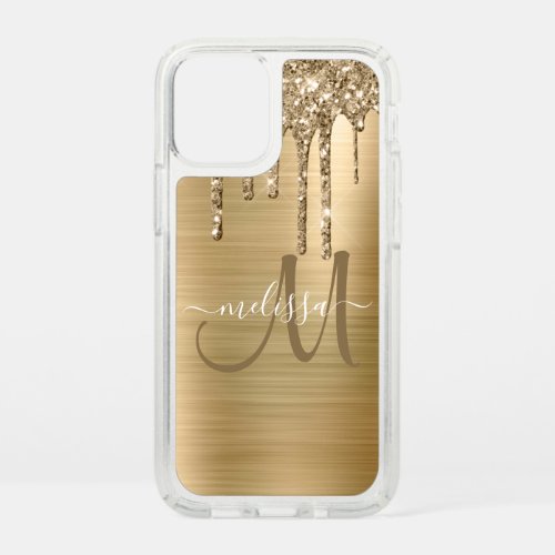 Girly Gold Brushed Metal Dripping Glitter Name Speck iPhone 12 Mini Case