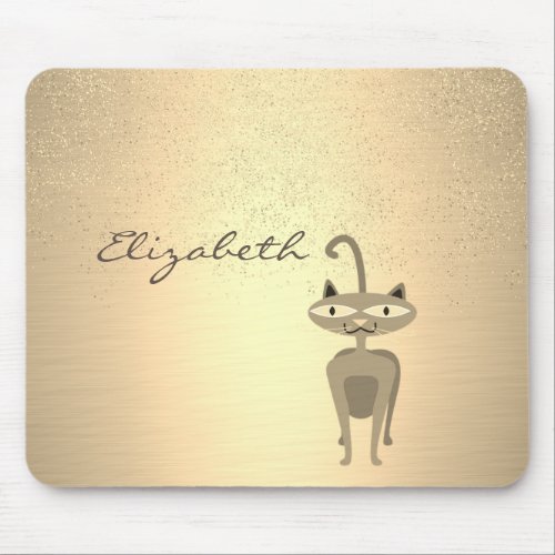 GirlyGold Confetti Adorable Cat  Personalized Mouse Pad