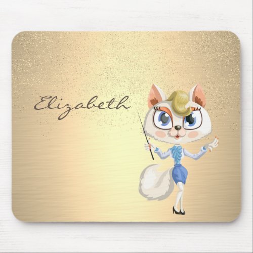 GirlyGold Confetti Adorable Kitty  Personalized Mouse Pad
