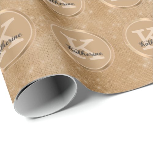 Girly Gold Diamond Sparkle Cute Glam Monogram Name Wrapping Paper