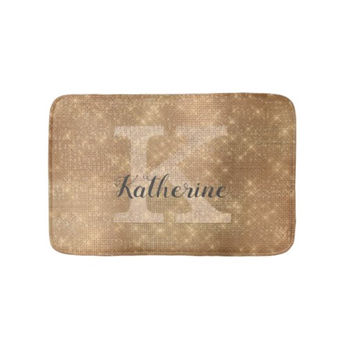 Girly Gold Diamond Sparkle Glam Chic Monogram Name Bath Mat