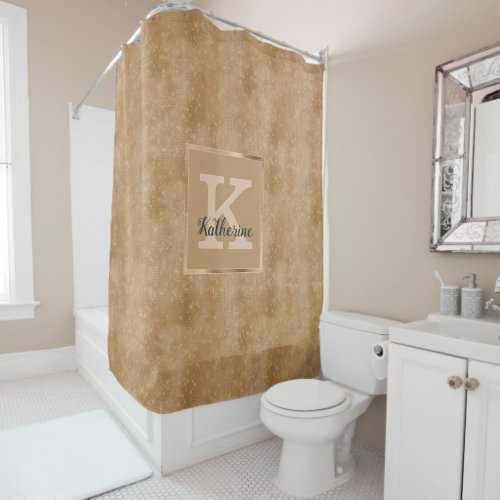 Girly Gold Diamond Sparkle Modern Glam Monogram Shower Curtain