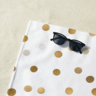 Girly Gold Dots Confetti White Design Beach Towel