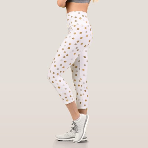 Girly Gold Dots Confetti White Design Capri Leggings