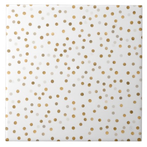 Girly Gold Dots Confetti White Design Ceramic Tile