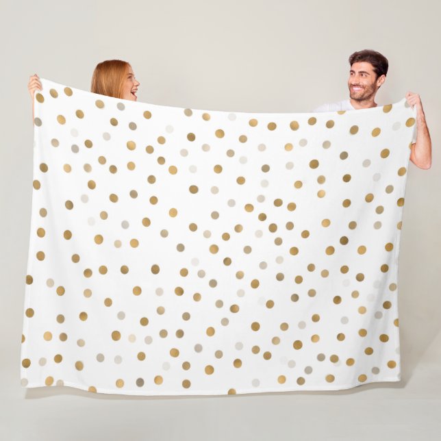 Girly Gold Dots Confetti White Design Fleece Blanket (In Situ)