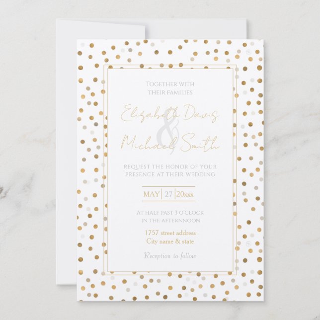 Girly Gold Dots Confetti White Design Invitation (Front)