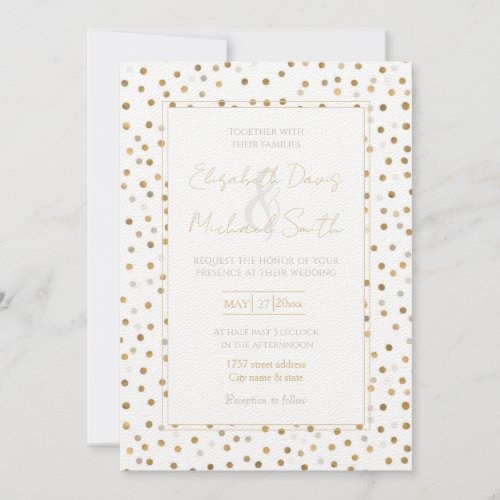 Girly Gold Dots Confetti White Design Invitation