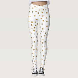Girly Gold Dots Confetti White Design Leggings