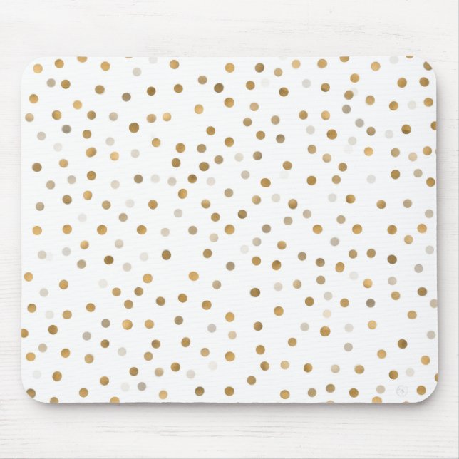 Girly Gold Dots Confetti White Design Mouse Pad (Front)