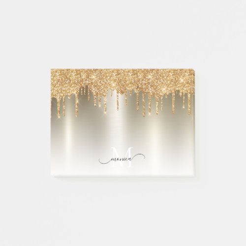 Girly Gold Dripping Glitter Monogram Name Post_it Notes