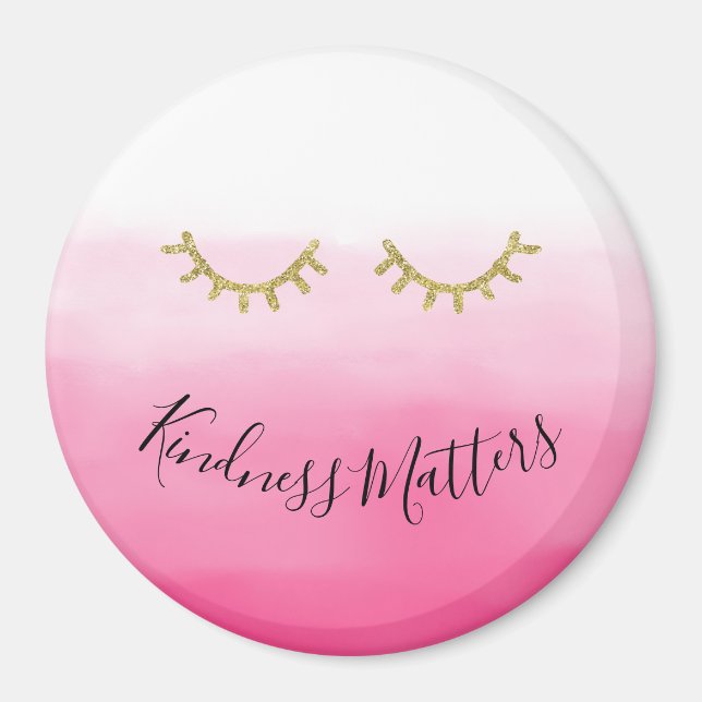 Girly Gold Eyelashes pink ombre Magnet (Front)