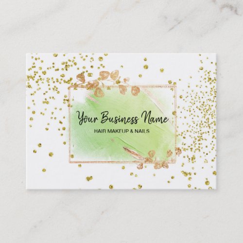  Girly Gold Floral Frame White Lime Green Business Card