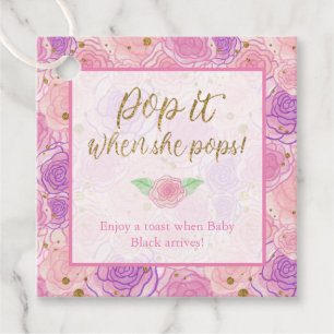 Girly Gold Floral Pop It When She Pops Baby Shower Favor Tags