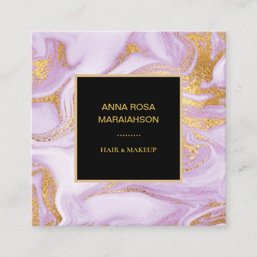  Girly Gold Foil Veins Lavender Marble Modern Square Business Card