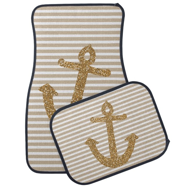 Girly Gold Glitter Anchor Car Floor Mat (Set)