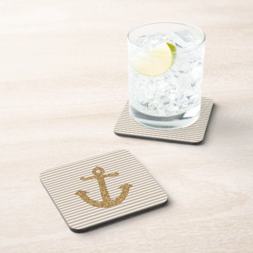 Girly Gold Glitter Anchor Coaster