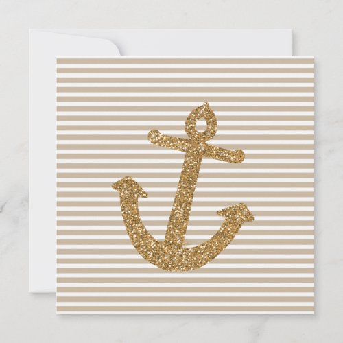 Girly Gold Glitter Anchor Invitation