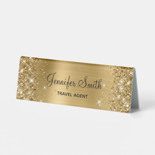 Girly Gold Glitter and Foil Table Tent (Back)