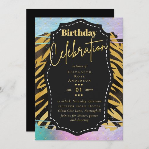 Girly Gold Glitter Animal Print Birthday ANY Age Invitation