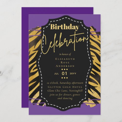 Girly Gold Glitter Animal Print Birthday ANY Age Invitation