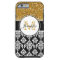 Girly Gold Glitter Black Damask Personalized