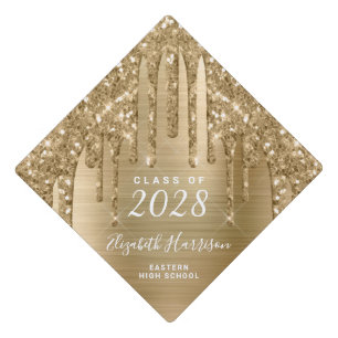 Girly Gold Glitter Custom Graduation Cap Topper