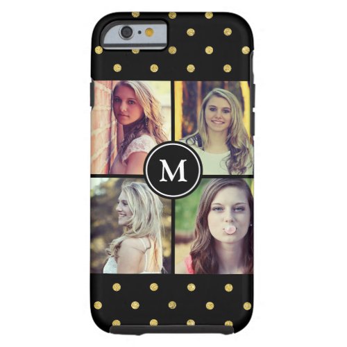 Girly Gold Glitter Dots Photo Collage Monogram Tough iPhone 6 Case