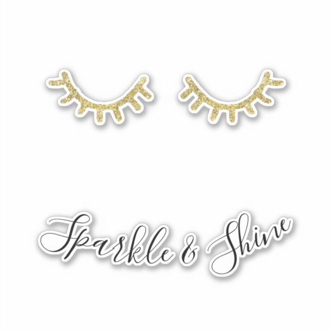 Girly Gold Glitter Eyelashes  Sticker (Front)