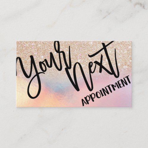 Girly Gold Glitter Iridescent Holographic Ombre Appointment Card