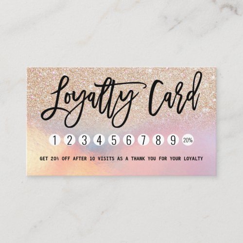 Girly Gold Glitter Iridescent Holographic Ombre Loyalty Card