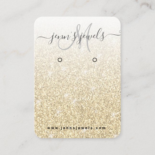 Girly Gold Glitter Logo Jewelry Earring Display Business Card (Front)