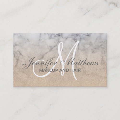 Girly Gold Glitter Marble Monogram Makeup Business Card