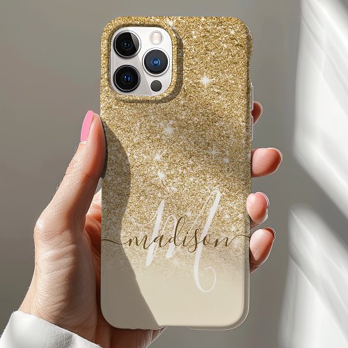 Girly Gold Glitter Monogram Name Iphone 12 Case