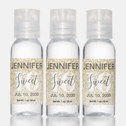 Girly Gold Glitter Name Sweet 16 Birthday Hand Sanitizer