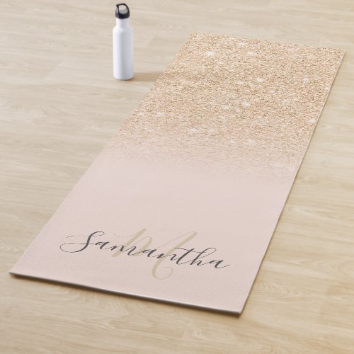 Girly gold glitter ombre pink monogrammed yoga mat