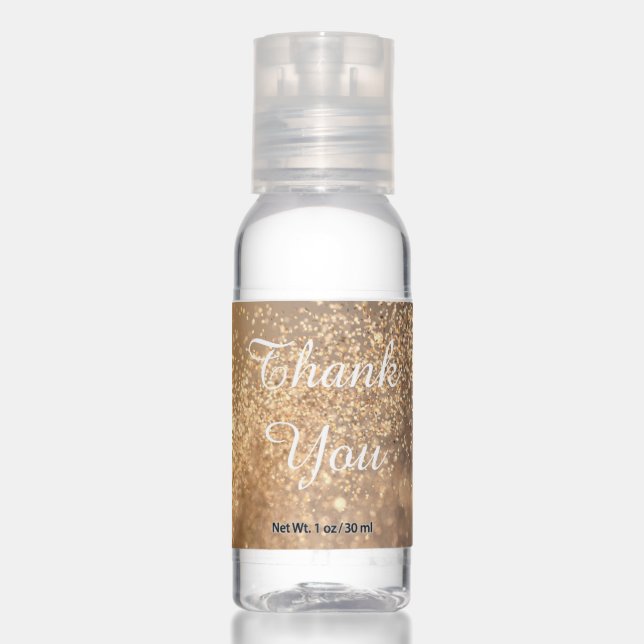 Girly Gold Glitter Personalized Thank You Hand Sanitizer (Front)