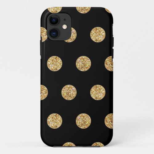 Girly Gold Glitter Polka Dots Sparkle Glam Circle  iPhone 11 Case