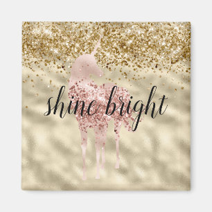 Girly Gold Glitter Sparkle Confetti Pink Unicorn Magnet