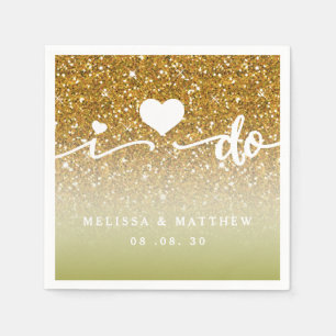 Girly Gold Glitter Sparkle I Do Names Wedding Napkins