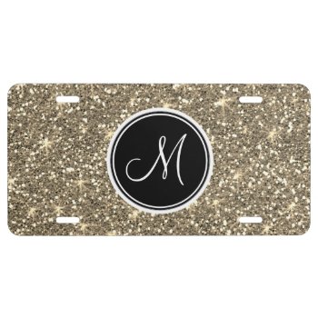 Girly Gold Glitter Sparkle Monogram Black Initial License Plate by GraphicsByMimi at Zazzle
