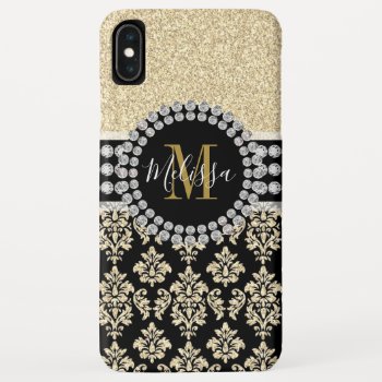 Girly Gold Glitter Sparkle Monogram Name Iphone Xs Max Case by DamaskGallery at Zazzle