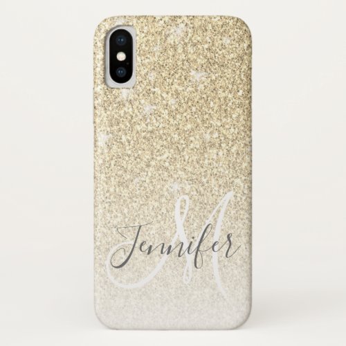 Girly Gold Glitter Sparkle Monogram Name iPhone X Case
