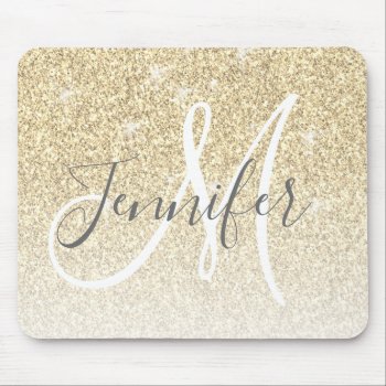 Girly Gold Glitter Sparkles Monogram Name Mouse Pad by epclarke at Zazzle