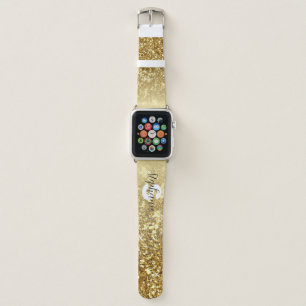Girly Gold Glitter Sparkles Monogram Script Name Apple Watch Band