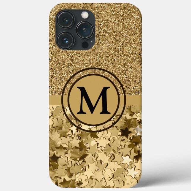Girly Gold Glitter Stars Monogram Case-Mate iPhone Case (Back)