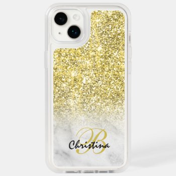 Girly Gold Glitter White Marble Ombre Monogram Otterbox Iphone 14 Plus Case by girlygirlgraphics at Zazzle