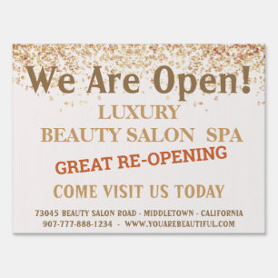 Girly Gold Glittery We Are Open Great ReOpening Sign